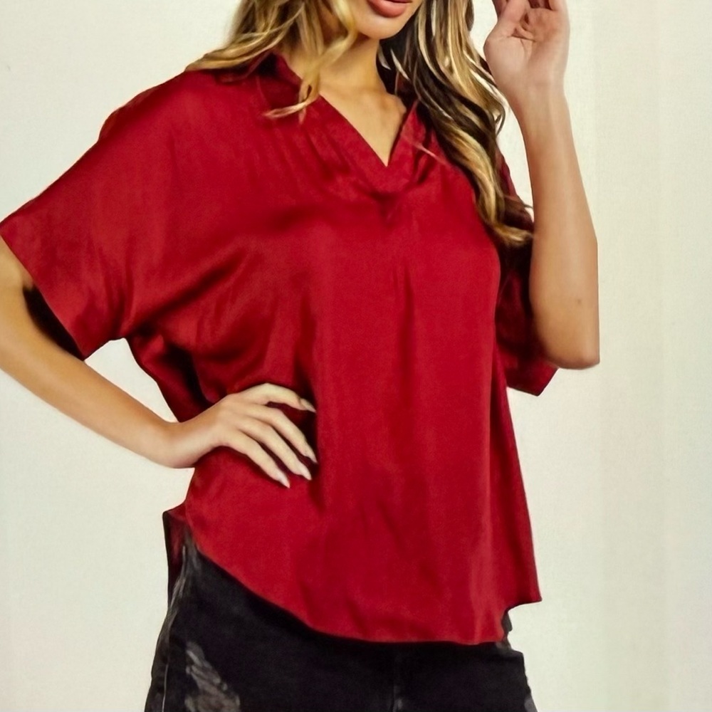 Women's Maroon V-Neck Top